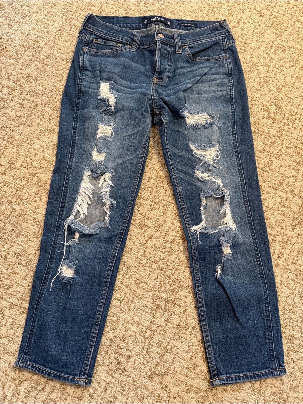 Hollister Dark Blue Distressed Straight Leg Jeans
